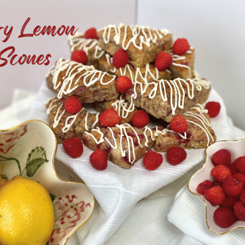 raspberry scones recipe feature image with title