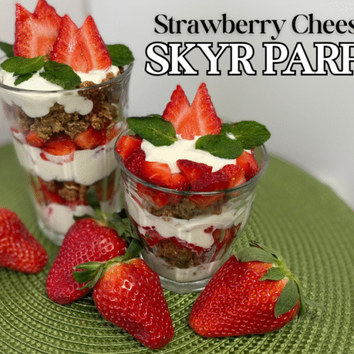 strawberry cheesecake yogurt parfait feature image
