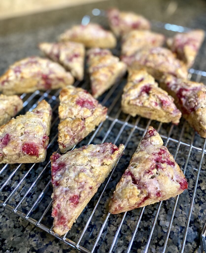 cooked scones on baking rack