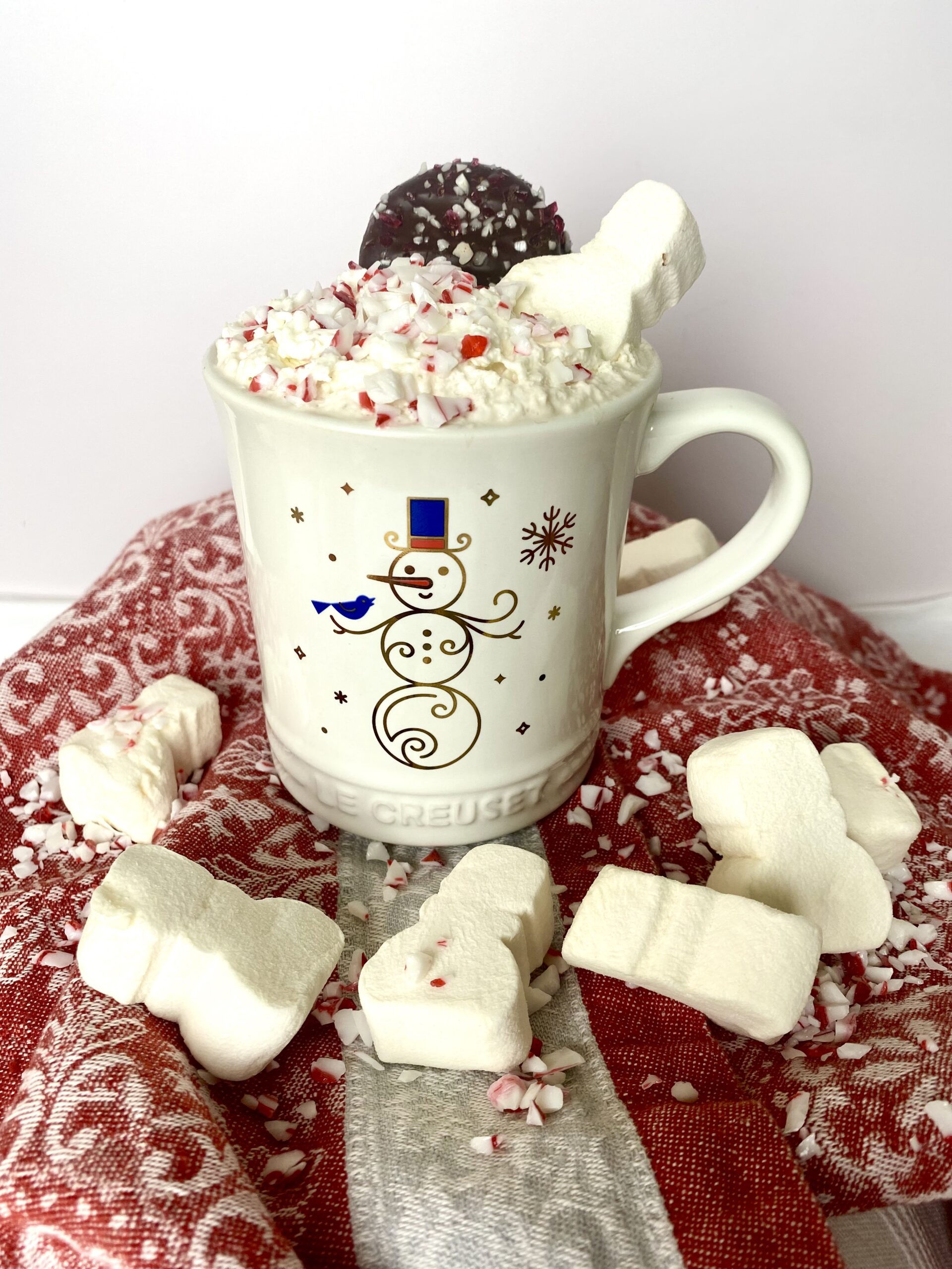 mocha latte with snowman marshmallows