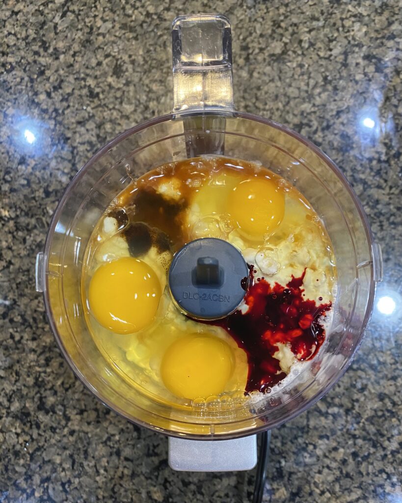 wet ingredients in blender before mixing
