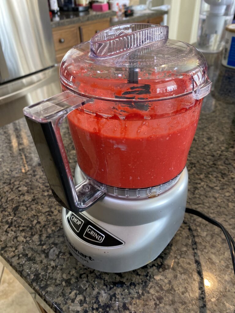 fully blended wet ingredients that are red in color