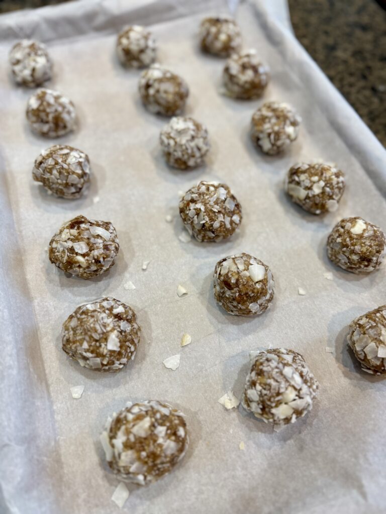 Prepared date bites on sheet pan