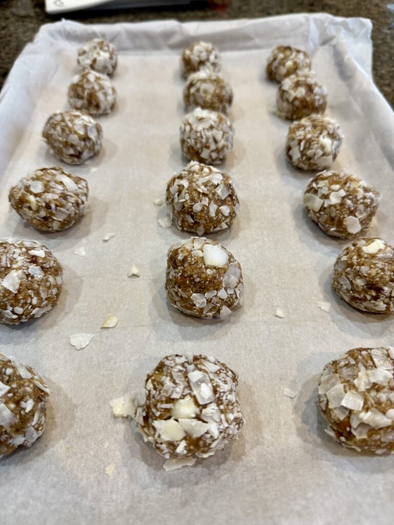 Prepared date bites on sheet pan
